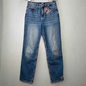 Hollister Jeans Size 1 L Ultra High Rise Straight Embellished Floral Butterfly